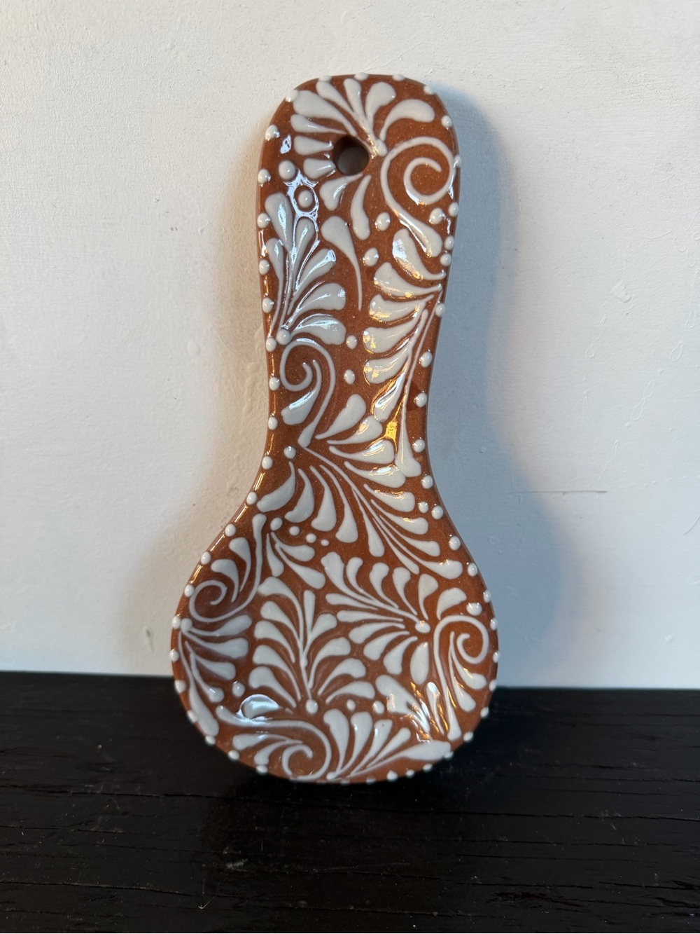 Talavera Terracotta and White Spoon Rest
